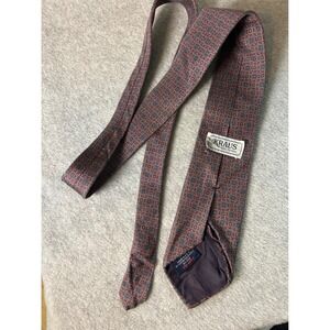 Kraus Mens Clothier Silk Tie Red Blue Geometric Medallion Made in USA Vintage